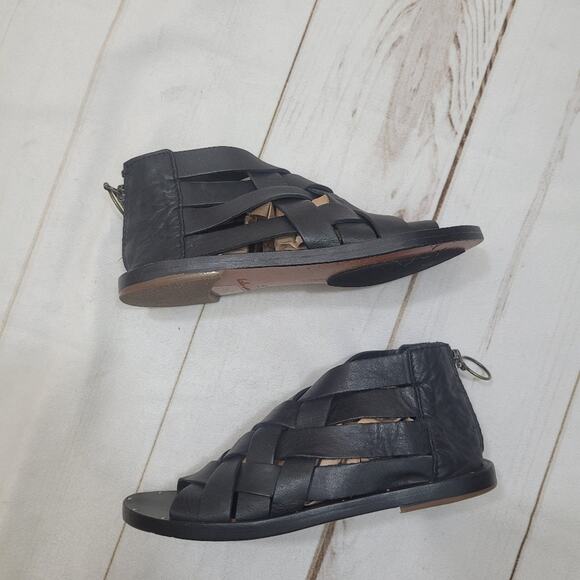 Beek Turaco woven leather sandals zipper back black gladiator renaissance boho - Picture 3 of 11